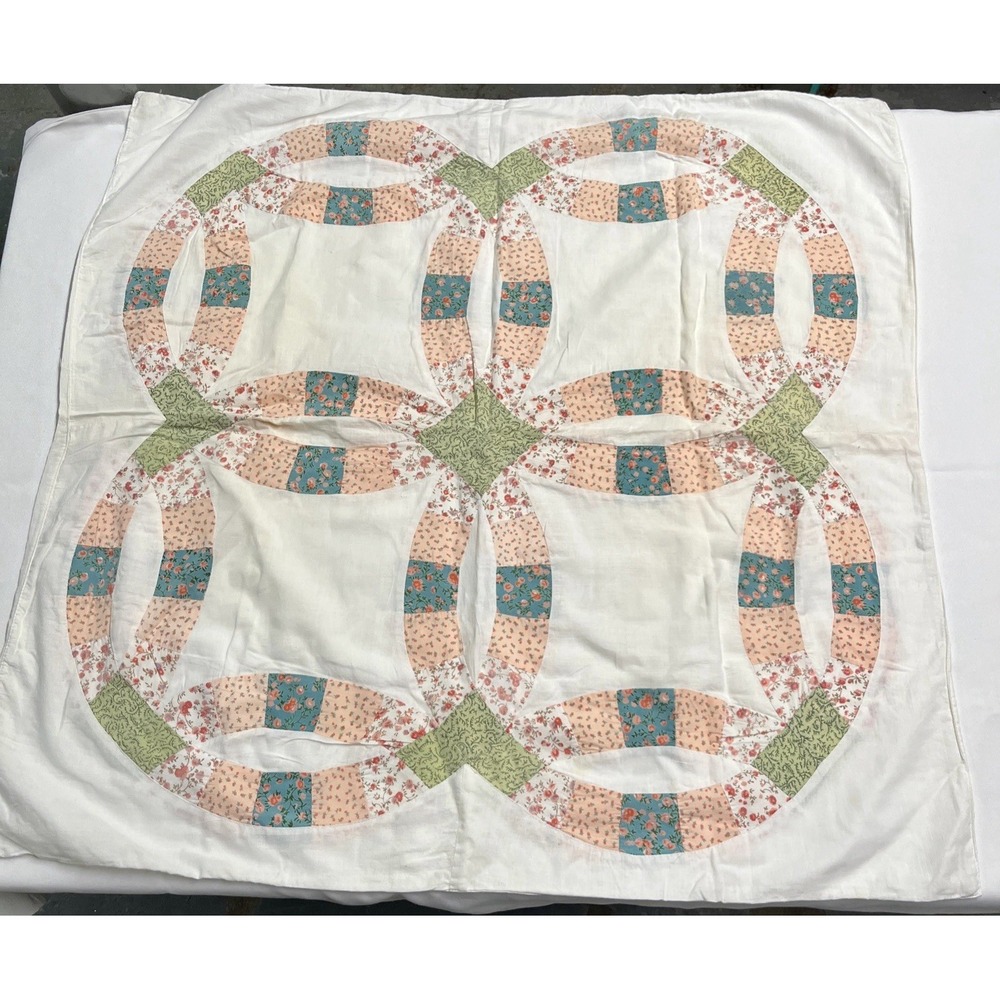 Vintage Hand Sewn Double Wedding Ring Patchwork Table Topper / Dresser Scarf 30"